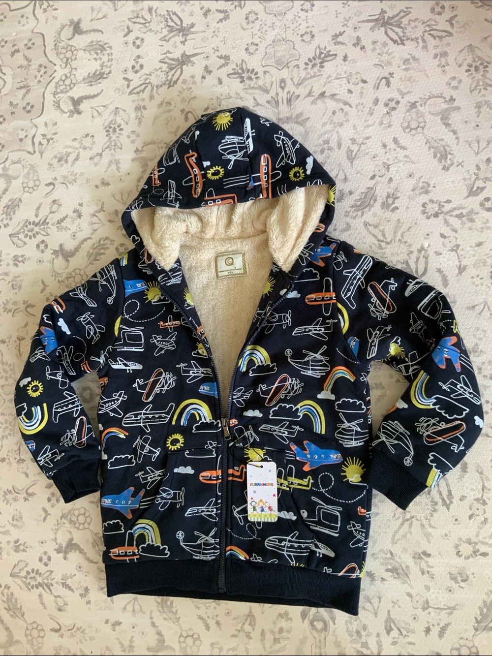 Funnymore Toddler Boy’s Jacket Hoodie Zip Up Sherpa Fleece Lined Jacket